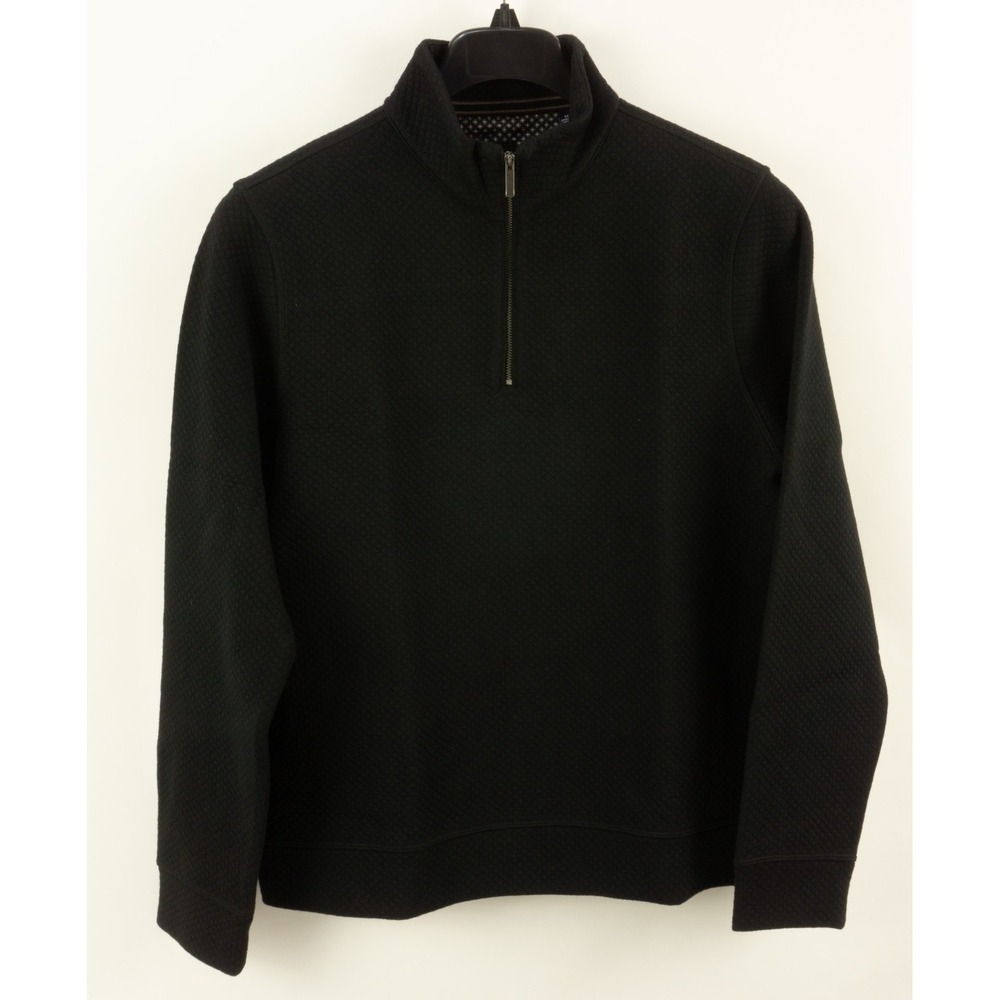 Toscano Mens Medium Black Textured Cotton Stretch 1/4 Zip Pullover Sweater
